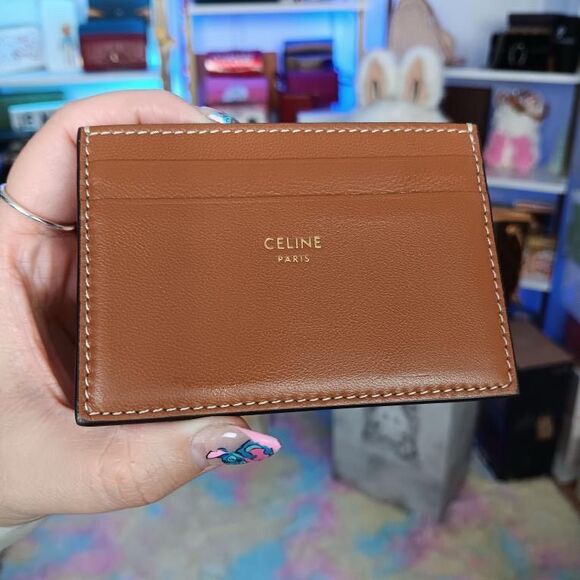 Celine Zip TRIOMPHE Canvas Wallet W/ Lamb Skin Leather Brown Card Holders Set - Picture 9 of 13